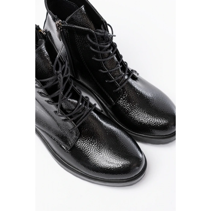 165-225 Siyah Rugan Bağcıklı Fermuarlı Günlük Kadın Bot