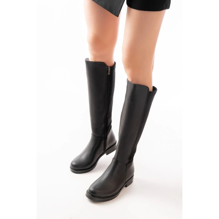165-305 Siyah Arka Streç Fermuarlı Günlük Kadın Çizme
