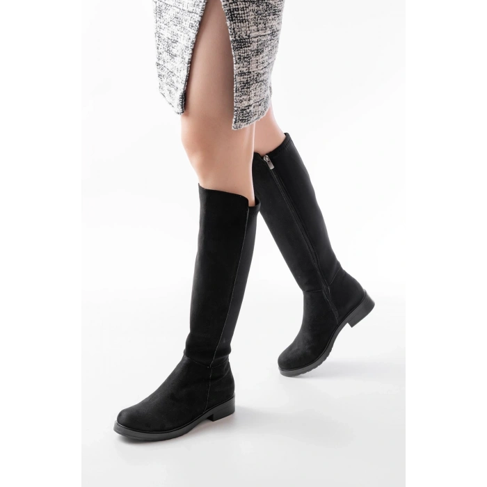 165-305 Siyah Süet Arka Streç Fermuarlı Günlük Kadın Çizme