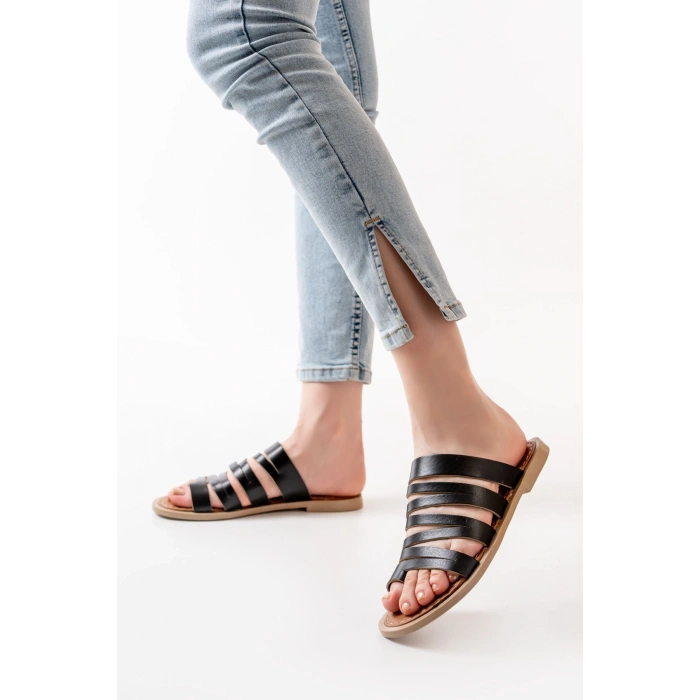 169-082 Siyah Ortopedik Hakiki Deri Kadın Terlik