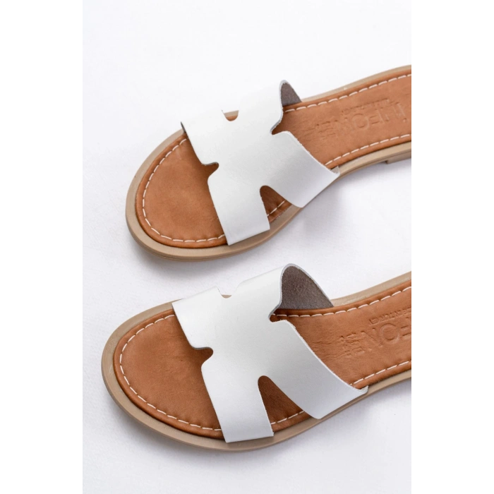 169-6100 Beyaz Ortopedik Hakiki Deri Kadın Terlik