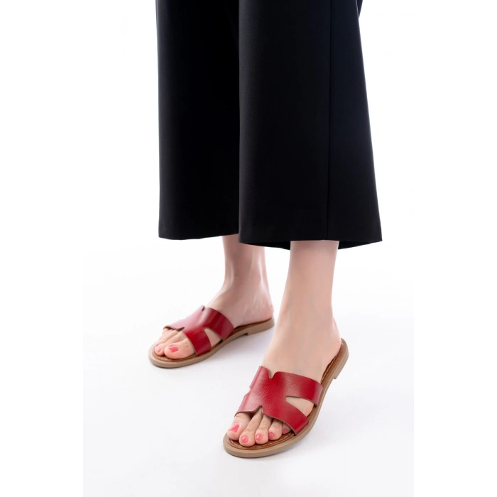 169-6100 Kırmızı Ortopedik Hakiki Deri Kadın Terlik