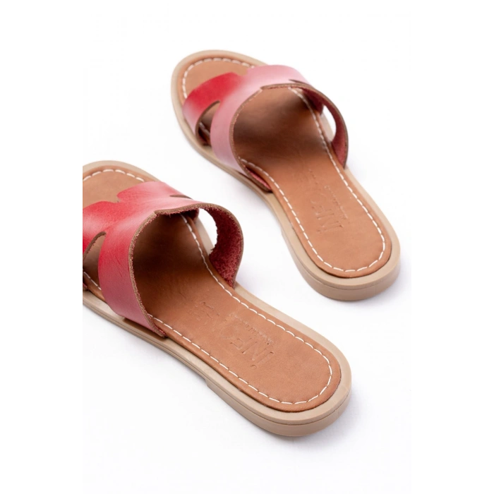 169-6100 Kırmızı Ortopedik Hakiki Deri Kadın Terlik