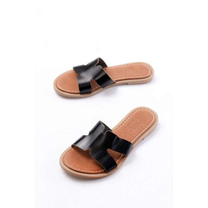 169-6100 Siyah Ortopedik Hakiki Deri Kadın Terlik