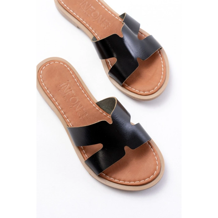 169-6100 Siyah Ortopedik Hakiki Deri Kadın Terlik