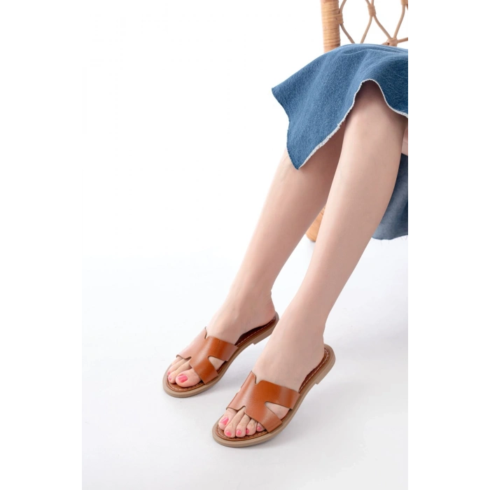 169-6100 Taba Ortopedik Hakiki Deri Kadın Terlik