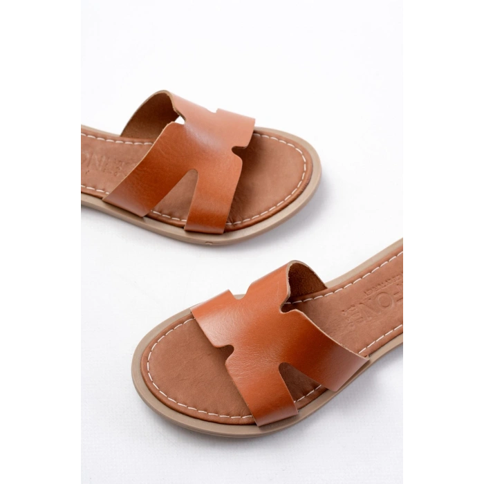 169-6100 Taba Ortopedik Hakiki Deri Kadın Terlik