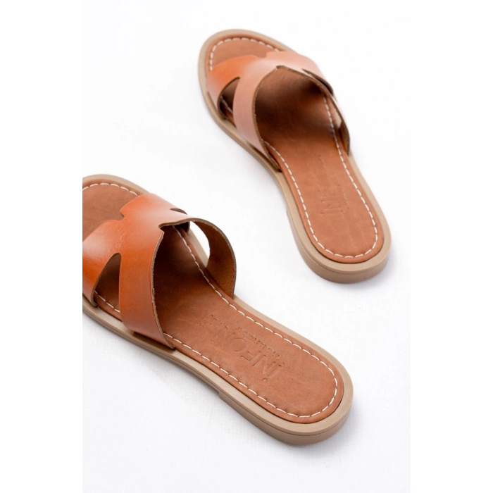 169-6100 Taba Ortopedik Hakiki Deri Kadın Terlik