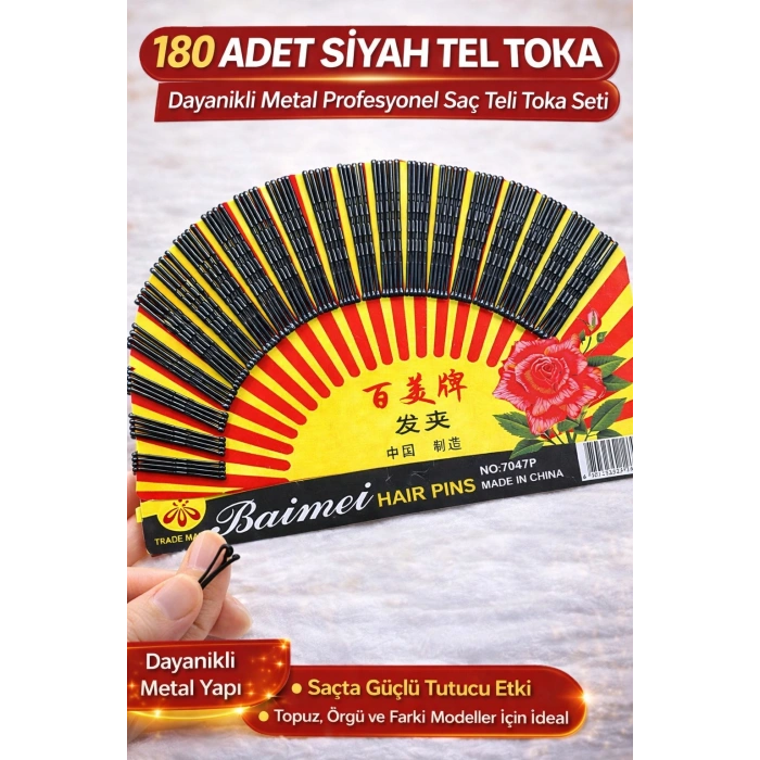 180 Adet Siyah Tel Toka Saç Tokası – Dayanıklı Metal Profesyonel Saç Teli Toka Seti