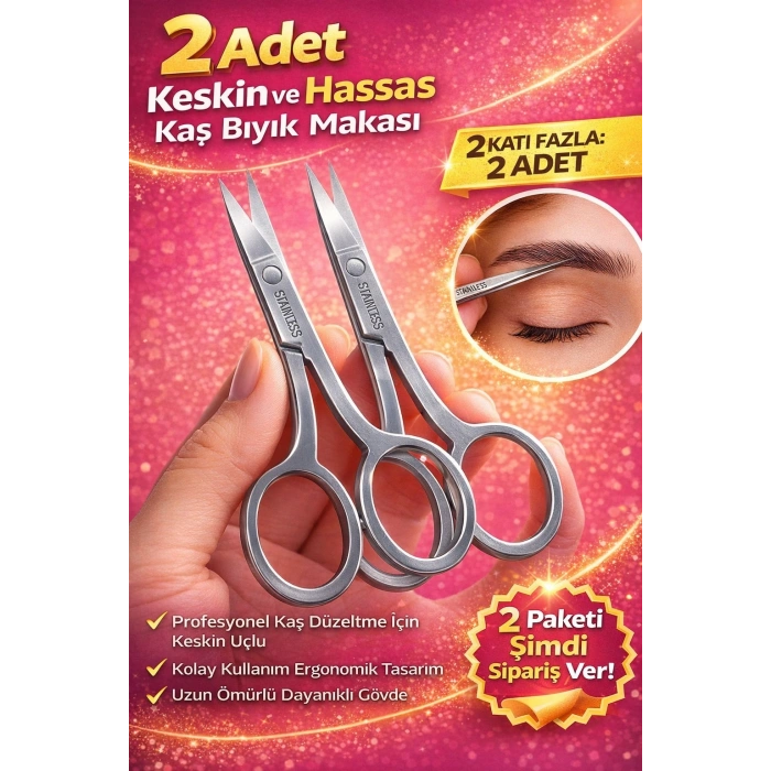 2 Adet Paslanmaz Çelik Kaş Bıyık Makası Profesyonel Kaş Düzeltme Makası Hassas Uçlu Kaş Alma Makası