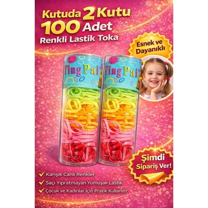 2 Kutu 100 Adet Renkli Lastik Toka Seti Karışık Renkli Saç Lastiği Çocuk ve Kadın Saç Tokası