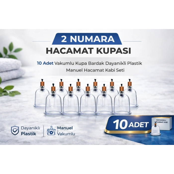 2 Numara Hacamat Kupası 10 Adet Vakumlu Kupa Bardak Dayanıklı Plastik Manuel Hacamat Kabı