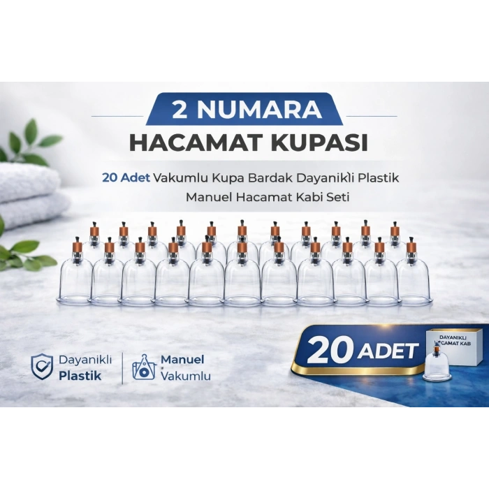 2 Numara Hacamat Kupası 20 Adet Vakumlu Kupa Bardak Dayanıklı Plastik Manuel Hacamat Kabı