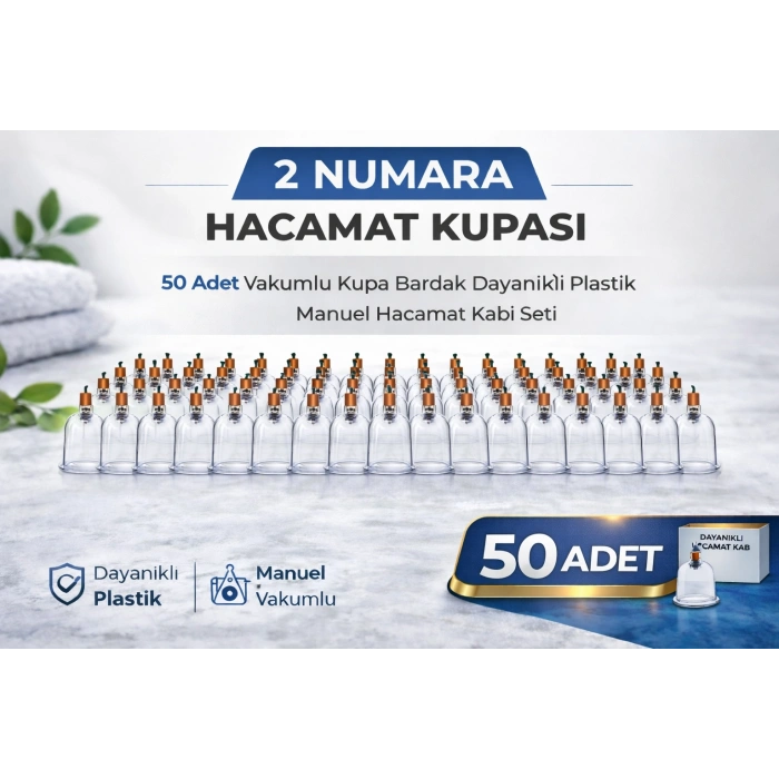 2 Numara Hacamat Kupası 50 Adet Vakumlu Kupa Bardak Dayanıklı Plastik Manuel Hacamat Kabı