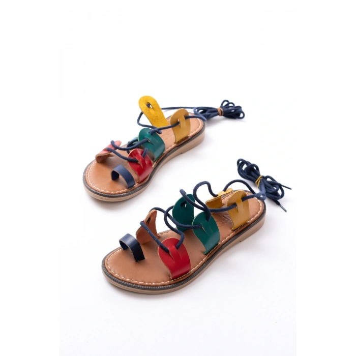 205-01 Multi Bilekten Bağlamalı Ortopedik Hakiki Deri Kadın Sandalet