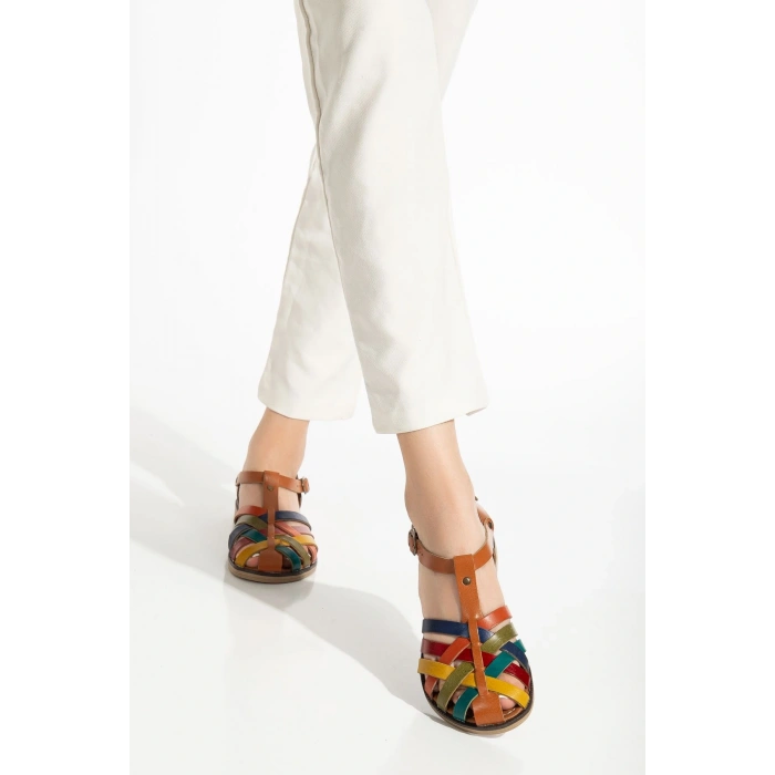 205-02 Taba Multi Ortopedik Hakiki Deri Kadın Sandalet