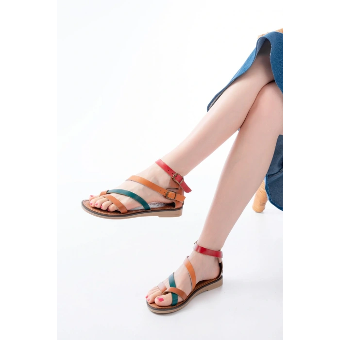 205-039 Taba Multi Bilekten Bağlamalı Parmak Arası Kadın Sandalet
