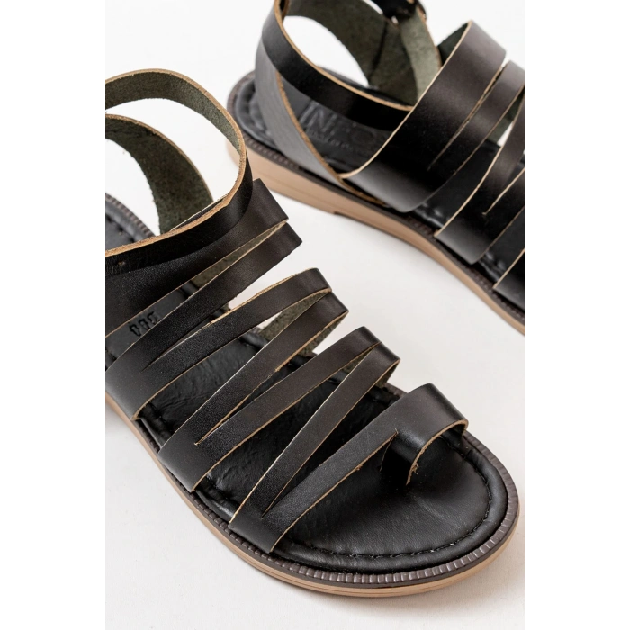 205-041 Siyah Ortopedik Hakiki Deri Kadın Sandalet