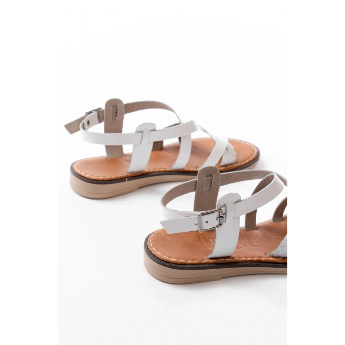 205-09 Beyaz Ortopedik Hakiki Deri Kadın Sandalet