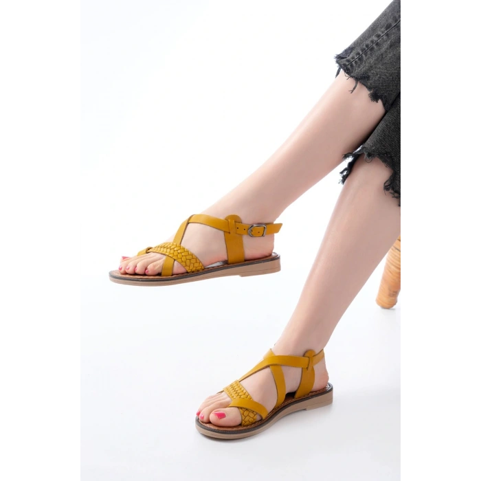 205-09 Hardal Ortopedik Hakiki Deri Kadın Sandalet