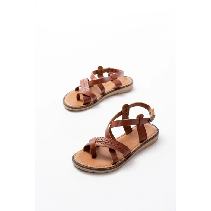 205-09 Koyu Kahve Ortopedik Hakiki Deri Kadın Sandalet