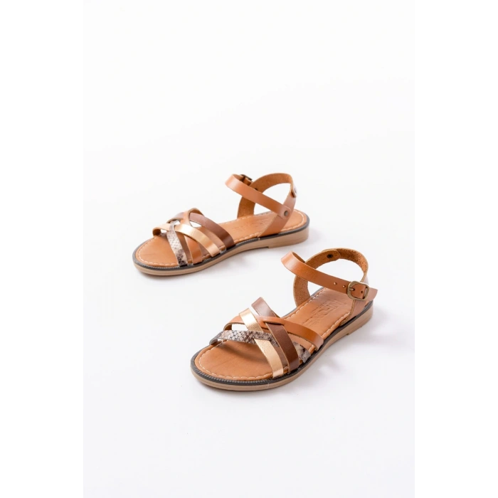 205-093 Taba Garni Hakiki Deri Ortopedik Taban Kadın Sandalet