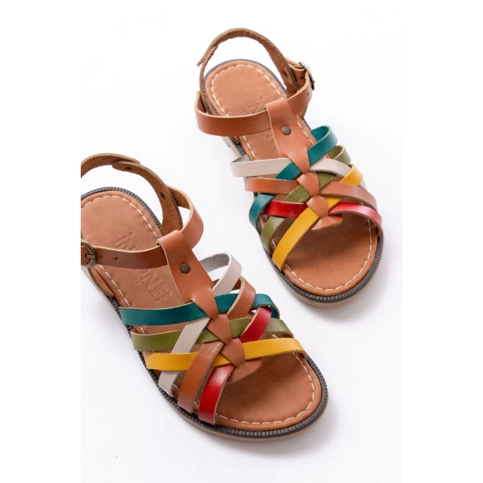 205-208 Multi Hakiki Deri Ortopedik Taban Kadın Sandalet