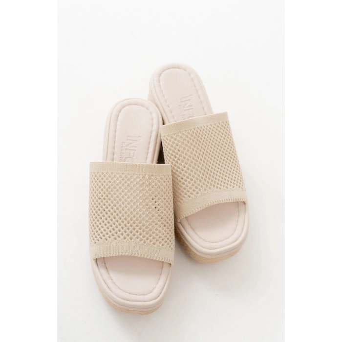 232-460 Bej Triko Günlük Ortopedik Dolgu Topuk Kadın Terlik