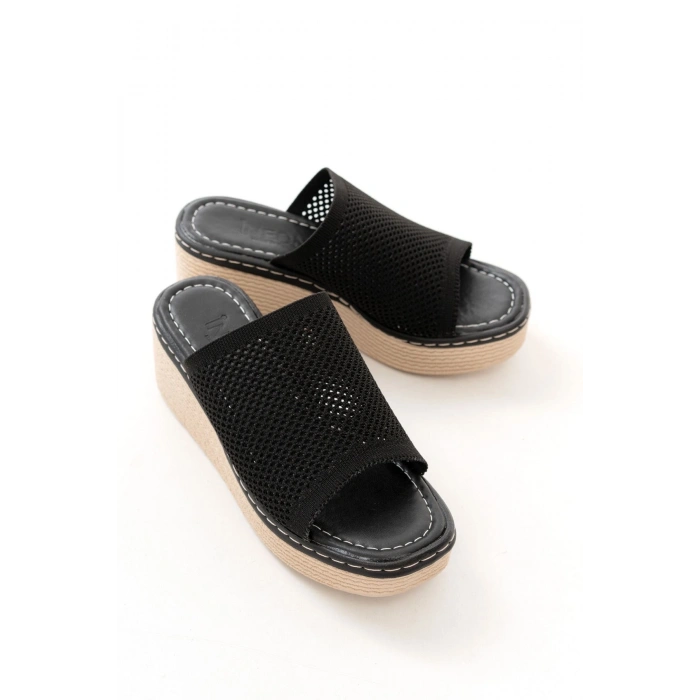 232-460 Siyah Triko Günlük Ortopedik Dolgu Topuk Kadın Terlik