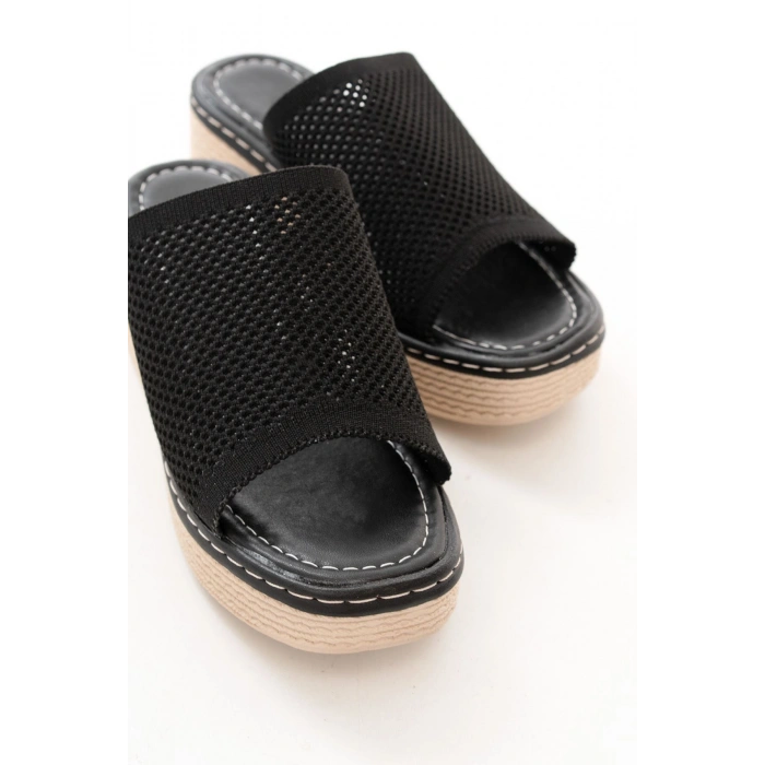 232-460 Siyah Triko Günlük Ortopedik Dolgu Topuk Kadın Terlik