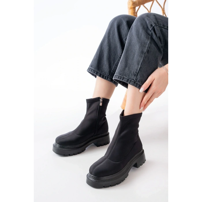 236-2011 Siyah Dalgıç Fermuarlı Günlük Kadın Bot