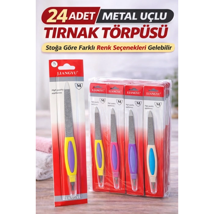 24 Adet Metal Uçlu Tırnak Törpüsü Blister Ambalajlı Profesyonel Manikür Törpüsü Seti