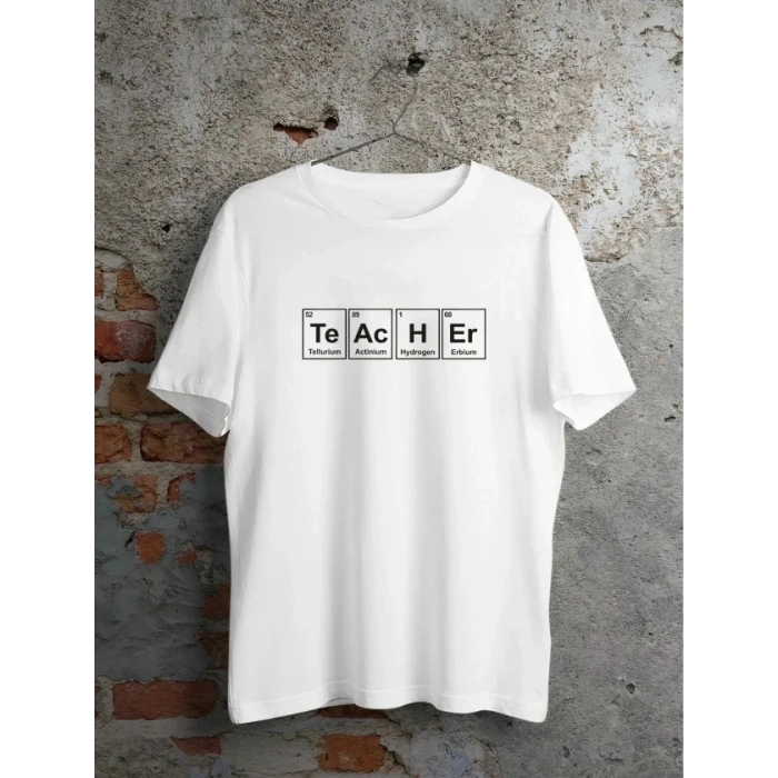 24 Kasım Kimya Öğretmeni Hediyesi Baskılı Bisiklet Yaka T-shirt - Beyaz