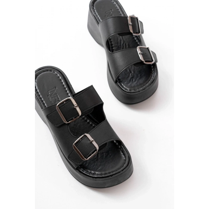 24414-574 Siyah Günlük Tokalı Dolgu Topuk Kadın Terlik