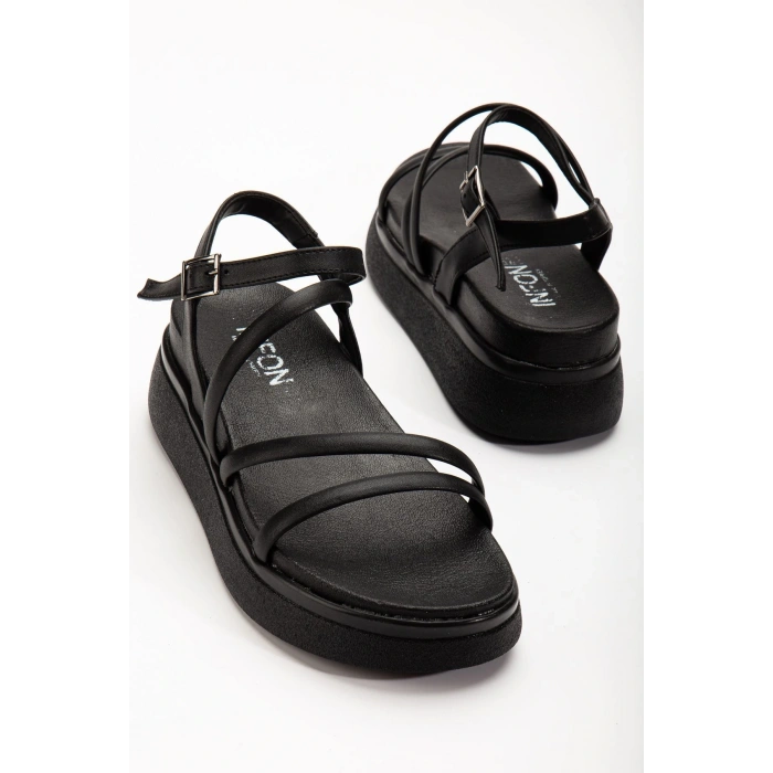 24422-844 Siyah Dolgu Topuk Kadın Sandalet