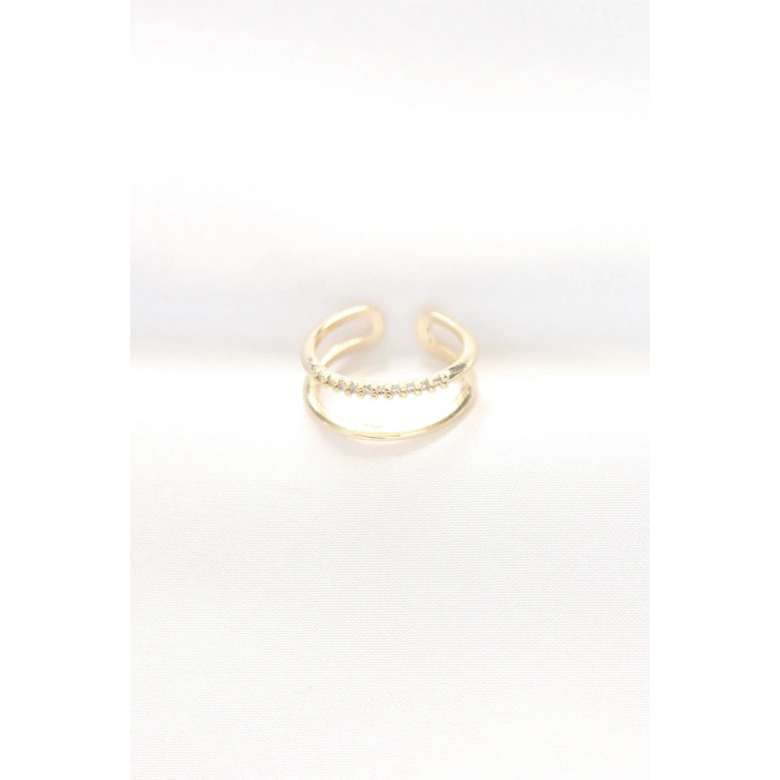 2li Görünümlü Su Yolu Tasarımlı Gold Renk Ayarlanabilir Yüzük