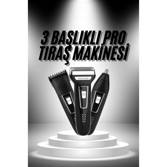 3lü Set Saç Sakal Kesme Traş Makinesi Burun Kılı Alma Tıraş Makinesi