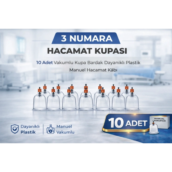 3 Numara Hacamat Kupası 10 Adet Vakumlu Kupa Bardak Dayanıklı Plastik Manuel Hacamat Kabı