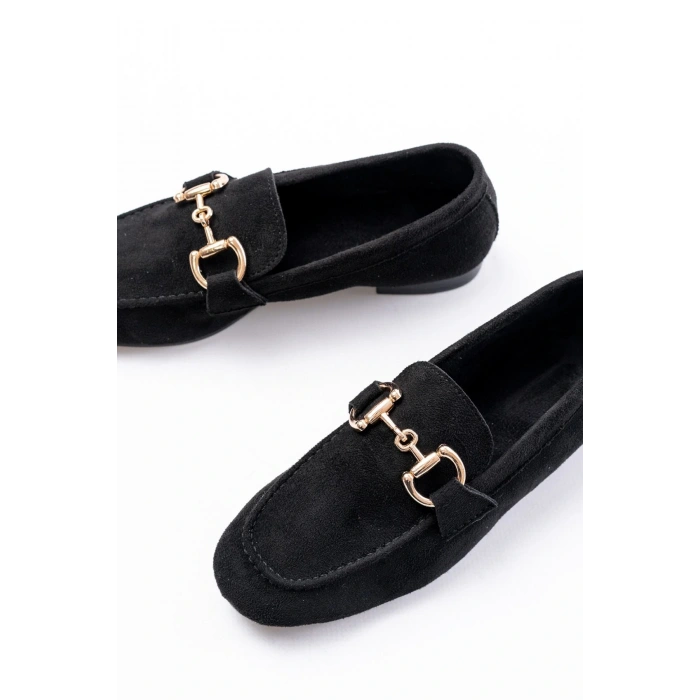 303 Siyah Süet Toka Aksesuarlı Günlük Kadın Babet