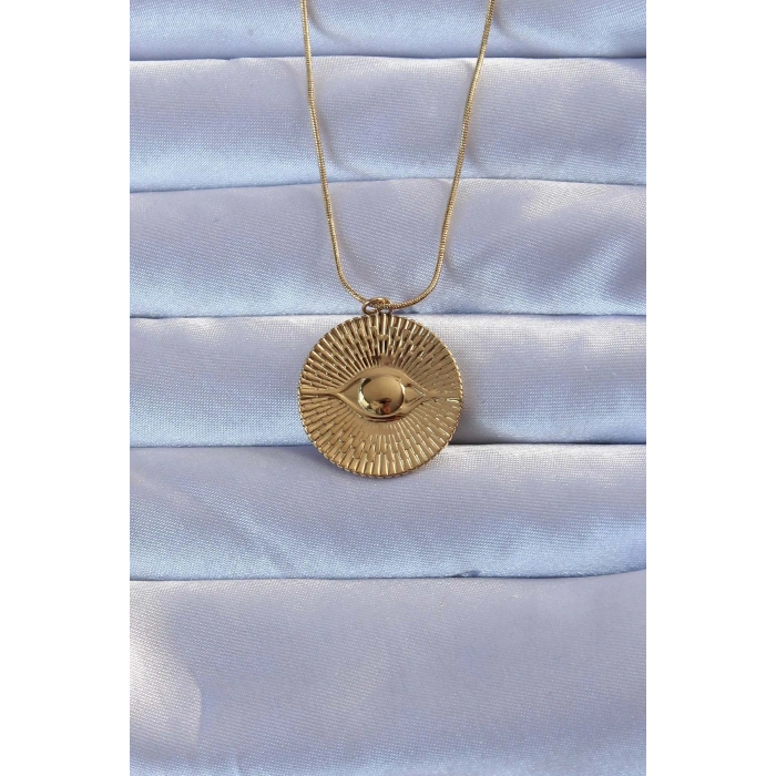 316L Altın Renk İşlemeli Göz Kolye