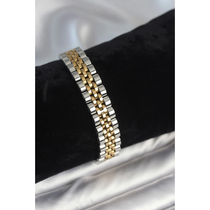 316L Çelik 12 mm Kalınlıkta Gold ve Gümüş Renkli Erkek Bileklik