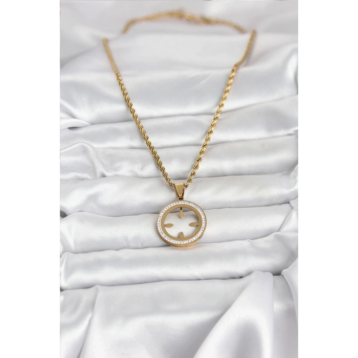 316L Çelik Burgu Zincir Model Çeyrek Takılabilir Kadın Kolye