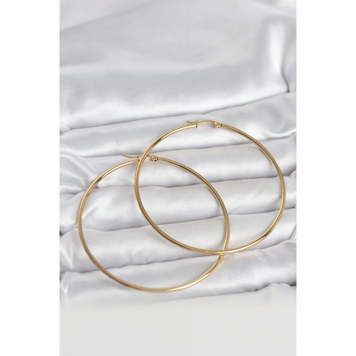 316L Çelik Gold Renk 70 mm Kadın Halka Küpe