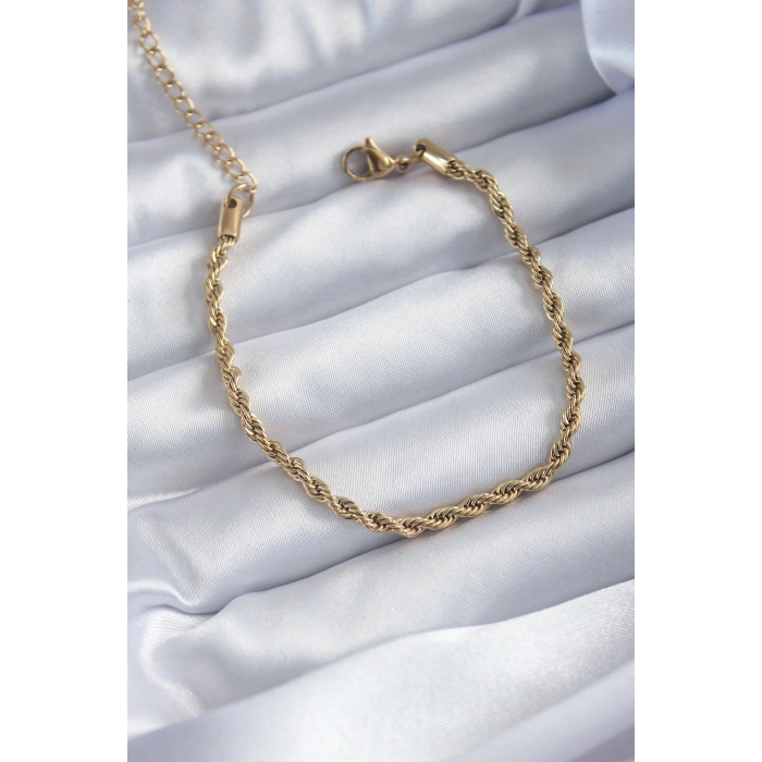 316L Çelik Gold Renk Burgu Zincir Model Kadın Bileklik
