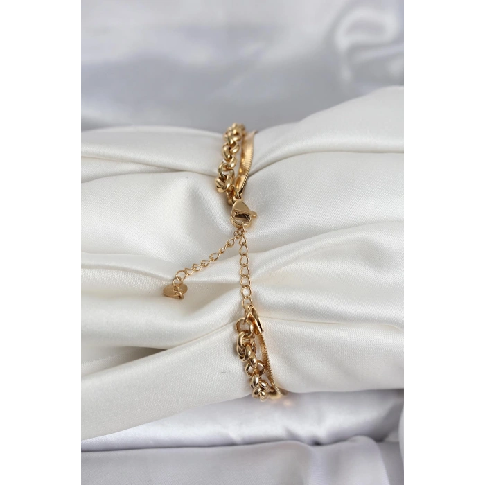 316L Çelik Gold Renk Dorika ve İtalyan Zincirli Model Kadın Bileklik