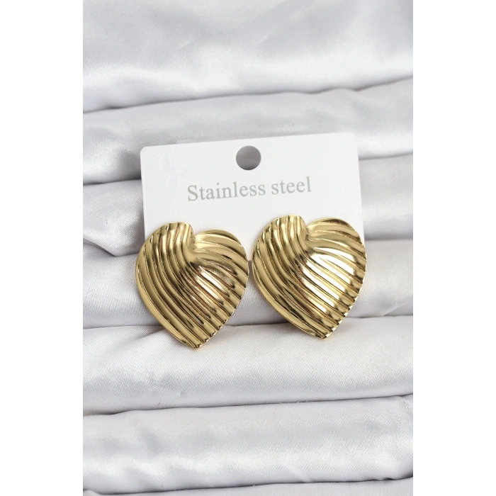 316L Çelik Gold Renk Kalp Model Kadın Küpe