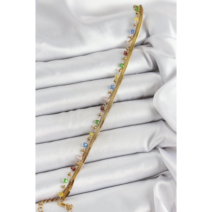 316L Çelik Gold Renk Karışık Renkli Kristal Taşlı Kadın Bileklik
