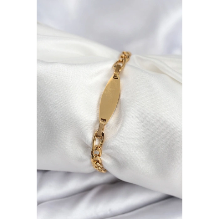 316L Çelik Gold Renk Oval Yazı Yazmaya Uygun Kadın Bileklik