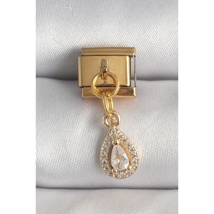316L Çelik Gold Renk Sallantı Damla Zirkon Taşlı Nomination Charm