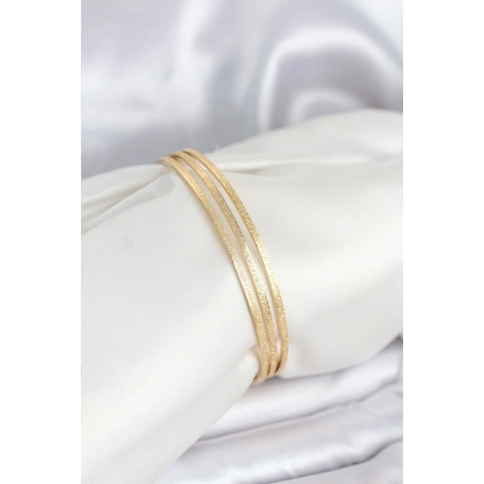 316L Çelik Gold Renk Simli Model Ajda 65 mm Kadın Bileklik